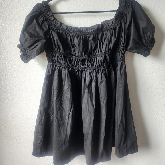 Forever 21 Black Ruched Mini Dress Puffed Sleeves XL NWOT - Picture 3 of 4